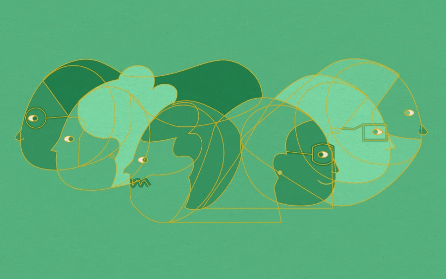 Head profile view of 6 friendly looking people