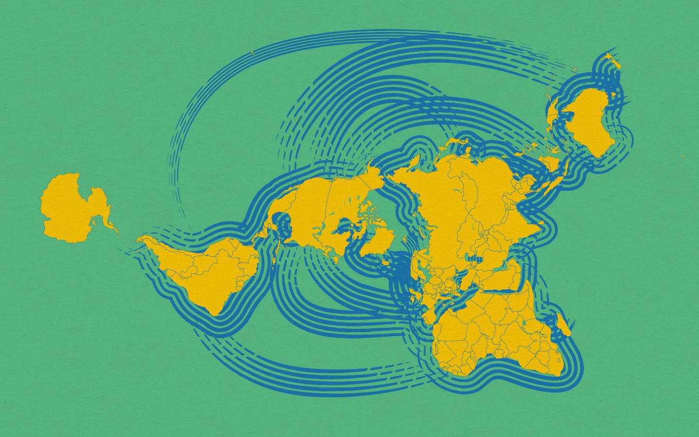Flowing map of the world with interconnected cables